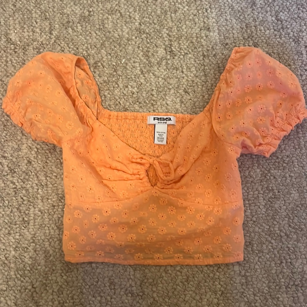 orange blouse from tilly's